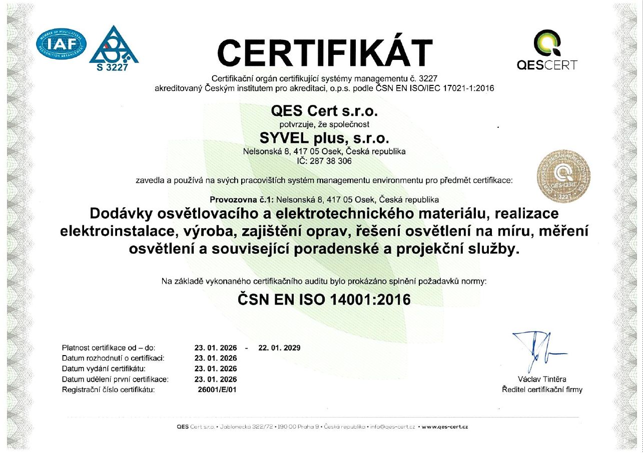 Certifikát ISO 14001